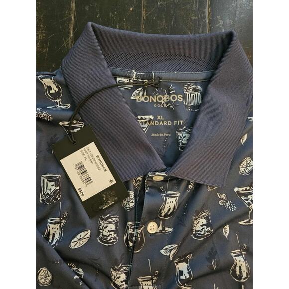 NWT Bonobos Golf Shirt Polo Cocktail Print XL BLUE Polyester MSRP $89 2 Button - Picture 7 of 8
